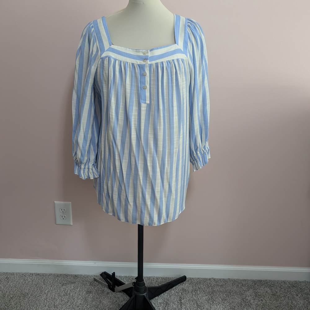 LC Lauren Conrad Blue & White Striped Square-Neck Tunic